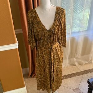 Zara Brown Midi Dress with Pattern